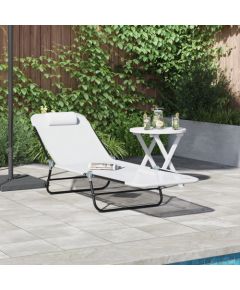 vidaXL Składany leżak słoneczny z zagłówkiem Kremowy Textilene Шезлонги и пляжные стулья