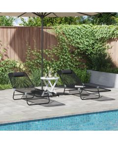 vidaXL Składane Leżaki 2 szt. z Oparciem Czarny Textilene Шезлонги и пляжные стулья