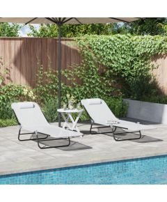 vidaXL składane leżaki słoneczne 2 szt z oparciem Kremowy Textilene Шезлонги и пляжные стулья