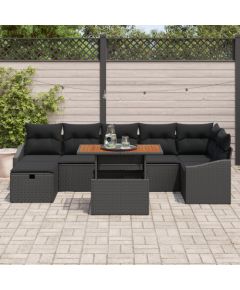 vidaXL 8-częściowy zestaw sofy ogrodowej z poduszkami w czarnym polirattanie Dārza mēbeļu komplekti