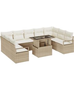 vidaXL 10-częściowy zestaw sof ogrodowych z poduszkami beżowy poli rattan Dārza mēbeļu komplekti