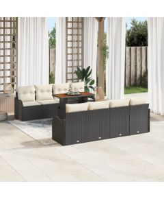 Zestaw Sof vidaXL 9 Częściowy z Poduszkami Czarno-Biały Poli Rattan, Zestaw Sof vidaXL 2-osobowy z Schowkiem i Poduszkami Czarno-Biały Poli Rattan Dārza mēbeļu komplekti