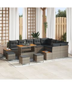 Zestaw sofy ogrodowej vidaXL 13 elementów z poduszkami szary polirattan akacja, Zestaw sofy ogrodowej vidaXL 2-osobowej z miejscem na przechowywanie i poduszkami szary polirattan, Zestaw do jadalni na świeżym powietrzu vidaXL 4 elementy z poduszkami sz Dārza mēbeļu komplekti