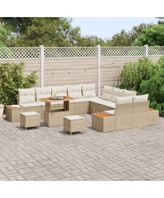 Zestaw sof ogrodowych vidaXL 13-częściowy z poduszkami Beżowy Polirattan Akacja, Sofa ogrodowa vidaXL 2-osobowa z miejscem na przechowywanie i poduszkami Beżowy Polirattan, Zestaw do ogrodowej jadalni vidaXL 3-częściowy z poduszkami Beżowy Poliratt Dārza mēbeļu komplekti