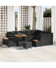 Zestaw sofy ogrodowej vidaXL 12 Elementowy z poduszkami Czarny Polirattan Akacja, Sofa ogrodowa vidaXL 2-osobowa z pojemnikiem i poduszkami Czarny Polirattan, Zestaw do jadalni ogrodowej vidaXL 3 Częściowy z poduszkami Czarny Polirattan Akacja Dārza mēbeļu komplekti