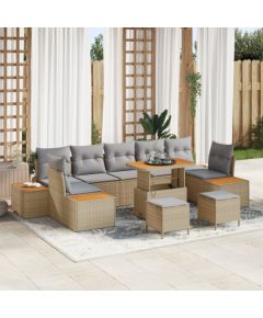 vidaXL 10-Częściowy Zestaw Sofy Ogrodowej z Poduszkami Beżowy Polirattan Akacja Dārza mēbeļu komplekti