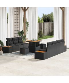 vidaXL Zestaw sof ogrodowych 10 części z poduszkami czarny polirattan akacja Dārza mēbeļu komplekti