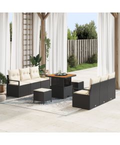 vidaXL 9-częściowy zestaw kanap ogrodowych z poduszkami czarny polirattan akacja Dārza mēbeļu komplekti