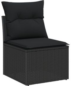 Vidaxl Zestaw 6-częściowy sof ogrodowych z poduszkami Czarny Poli Rattan Akacja, 2-osobowa sofa ogrodowa z schowkiem i poduszkami Czarny Poli Rattan Dārza mēbeļu komplekti