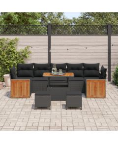 vidaXL Zestaw Sofy Ogrodowej 10-częściowy z Poduszkami Czarny Polirattan Akacja Dārza mēbeļu komplekti