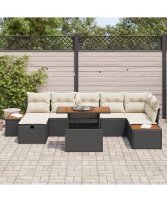 vidaXL Zestaw Sofy Ogrodowej 8 Elementów z Poduszkami - Czarny Polirattan & Akacja Dārza mēbeļu komplekti