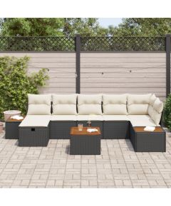 Zestaw Sofy Ogrodowej vidaXL 8 Części z Poduszkami Czarny Poli Rattan, Sofa Ogrodowa vidaXL 2-w-1 z Przechowywaniem i Poduszkami Czarny Poli Rattan Dārza mēbeļu komplekti