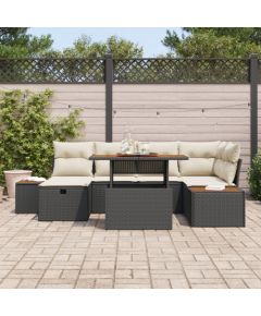 vidaXL 7-częściowy zestaw sof ogrodowych z poduszkami czarny polirattan akacja Dārza mēbeļu komplekti