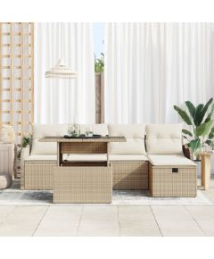 vidaXL 6-częściowy zestaw sofy ogrodowej z poduszkami beżowy polirattan Dārza mēbeļu komplekti