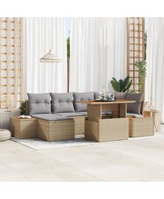 Vidaxl 7-częściowy zestaw sof ogrodowych z poduszkami w beżowym kolorze polirattan, 2-osobowa sofa ogrodowa z przechowalnią i poduszkami w beżowym polirattan Dārza mēbeļu komplekti