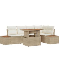 6-częściowy zestaw sofy ogrodowej vidaXL z poduszkami Beżowy Poli Rattan, 2-osobowa sofa ogrodowa vidaXL z miejscem do przechowywania i poduszkami Beżowy Poli Rattan Dārza mēbeļu komplekti