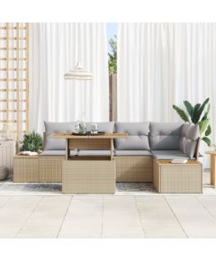 Zestaw sof ogrodowych vidaXL 6-częściowy z poduszkami Beżowy Rattan polirattan, Sofa ogrodowa vidaXL 2-osobowa z schowkiem i poduszkami Beżowy Rattan polirattan Dārza mēbeļu komplekti