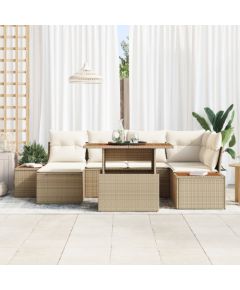 vidaXL 7-częściowy zestaw sofy ogrodowej z poduszkami beżowy polirattan Dārza mēbeļu komplekti