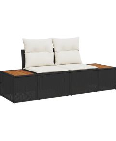 Vidaxl Zestaw Sofowy do Ogrodu 6 Części z Poduszkami Czarny Polirattan, Sofa Ogrodowa 2-osobowa z Schowkiem i Poduszkami Czarny Polirattan Dārza mēbeļu komplekti