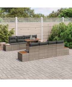 Vidaxl Zestaw 9-częściowy sofa ogrodowa z poduszkami Szary Poli Rattan, Dwumiejscowa sofa ogrodowa z pojemnikiem i poduszkami Szary Poli Rattan Dārza mēbeļu komplekti