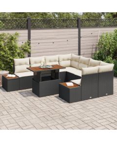 Zestaw Sof Ogrodowych vidaXL 9 Elementów z Poduszkami Czarny Poli Rattan, Sofa Ogrodowa vidaXL 2-osobowa z Miejscem do Przechowywania i Poduszkami Czarny Poli Rattan Dārza mēbeļu komplekti