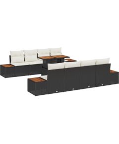 vidaXL 9-częściowy zestaw sofy ogrodowej z poduszkami czarny polirattan Dārza mēbeļu komplekti