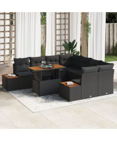 Zestaw sof ogrodowych 9-częściowych vidaXL z poduszkami Czarny Polirattan, Sofa ogrodowa 2-osobowa vidaXL z miejscem na przechowywanie i poduszkami Czarny Polirattan Dārza mēbeļu komplekti