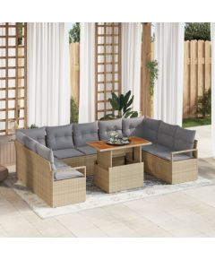 Zestaw Sof Ogrodowych vidaXL 10 Elementów z Poduszkami Beżowy Poly Rattan, Zestaw Sof Ogrodowych vidaXL 2-osobowy z Przechowalnią i Poduszkami Beżowy Poly Rattan Dārza mēbeļu komplekti