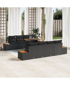 9-częściowy zestaw sof ogrodowych vidaXL z poduszkami czarny polirattan, 2-osobowa sofa ogrodowa vidaXL z miejscem do przechowywania i poduszkami czarny polirattan Dārza mēbeļu komplekti