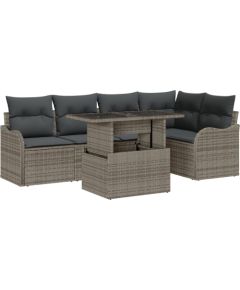 Vidaxl Zestaw 6-częściowy Sof Ogrodowych z Poduszkami Szary Polirattan, Sofa ogrodowa 2-osobowa z miejscem do przechowywania i poduszkami Szary Polirattan Dārza mēbeļu komplekti