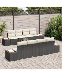 vidaXL 9-częściowy zestaw sof ogrodowych z poduszkami Czarny Poli Rattan Akacja Dārza mēbeļu komplekti