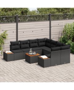 vidaXL 9-częściowy zestaw sof ogrodowych z poduszkami Czarny Polirattan Akacja Dārza mēbeļu komplekti