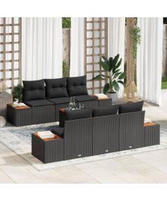 Vidaxl 7-częściowy zestaw sof ogrodowych z poduszkami Czarny Polirattan Akacja, Sofa ogrodowa 2-osobowa z miejscem na rzeczy i poduszkami Czarny Polirattan Dārza mēbeļu komplekti