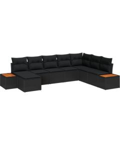 vidaXL Zestaw 8 Elementów Sofy Ogrodowej z Poduszkami Czarny Technorattan Akacja Dārza mēbeļu komplekti