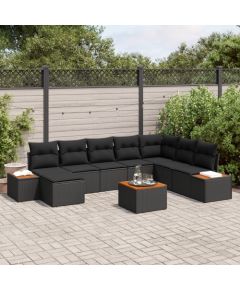 vidaXL 9-częściowy zestaw sof ogrodowych z poduszkami czarny polirattan akacja Dārza mēbeļu komplekti