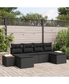 vidaXL Zestaw sof na ogród 6 części z poduszkami czarny polirattan Dārza mēbeļu komplekti