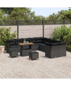 Vidaxl Zestaw ogrodowy z 13 elementami z poduszkami Czarny Polirattan Akacja, Zestaw do jadalni ogrodowej z 3 elementami z poduszkami Czarny Polirattan Akacja Dārza mēbeļu komplekti