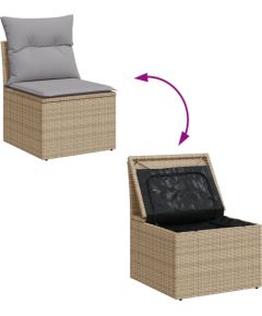 Vidaxl Zestaw 8-częściowych sof ogrodowych z poduszkami Beżowy z polirattanu akacjowego, Zestaw 3-częściowy stołu ogrodowego z poduszkami Beżowy z polirattanu akacjowego Dārza mēbeļu komplekti