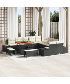 Zestaw sof ogrodowych vidaXL w czerni z kremowymi poduszkami - 13 elementów, Sofa ogrodowa 2-osobowa vidaXL z poduszkami w czerni z polirattanu, Zestaw do ogrodowej jadalni 3-elementowy vidaXL z poduszkami w czerni z polirattanu Dārza mēbeļu komplekti