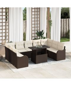 Zestaw 10-częściowy sof ogrodowych vidaXL z poduszkami Brązowy Polirattan, Sofa dwuosobowa vidaXL z poduszkami Brązowy Polirattan Dārza mēbeļu komplekti