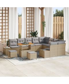 Zestaw sofy ogrodowej vidaXL 12-Częściowy z poduszkami Beżowy Polirattan Akacja, Zestaw jadalny vidaXL 3-Częściowy z poduszkami Beżowy Polirattan Akacja, Sofa ogrodowa vidaXL 2-osobowa z poduszkami Beżowy Polirattan Dārza mēbeļu komplekti