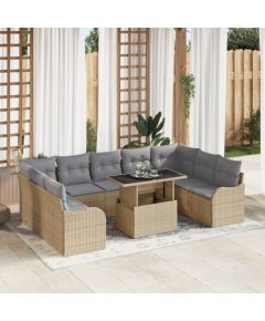 Zestaw 10-elementowy Sofy Ogrodowej vidaXL z Poduszkami Beżowy Polirattan, Zestaw Dwuosobowy Sofy Ogrodowej vidaXL z Poduszkami Beżowy Polirattan Dārza mēbeļu komplekti