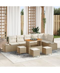 Zestaw Sof Ogrodowych vidaXL 10-częściowy z Poduszkami Beżowy Polirattan Akacja, Zestaw Sof Ogrodowych vidaXL 2-osobowy z Poduszkami Beżowy Polirattan, Zestaw Jadalny Ogrodowy vidaXL 4-częściowy z Poduszkami Beżowy Polirattan Akacja Dārza mēbeļu komplekti
