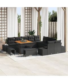 Zestaw 13-elementowy sof ogrodowych vidaXL z poduszkami czarny polirattan akacja, Czteroosobowa sofa ogrodowa vidaXL z poduszkami czarny polirattan, Zestaw ogrodowy vidaXL z 3 elementami z poduszkami czarny polirattan akacja Dārza mēbeļu komplekti