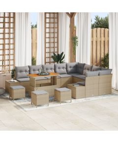 Zestaw sofy ogrodowej vidaXL 13 części z poduszkami Beżowy Polirattan Akacja, Zestaw do jadalni vidaXL 4 części z poduszkami Beżowy Polirattan Akacja, Dwuosobowa sofa ogrodowa vidaXL z poduszkami Beżowy Polirattan Dārza mēbeļu komplekti