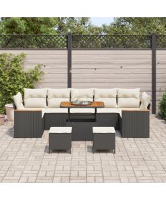 Zestaw ogrodowy vidaXL 10 częściowy z poduszkami Czarny Polirattan Akacja, Zestaw obiadowy vidaXL 3 częściowy z poduszkami Czarny Polirattan Akacja Dārza mēbeļu komplekti