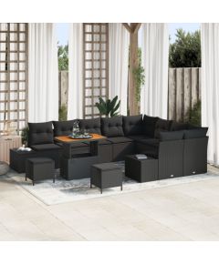 12-częściowy zestaw sof ogrodowych vidaXL z poduszkami czarny polirattan akacja, 3-częściowy zestaw jadalny vidaXL z poduszkami czarny polirattan akacja, Dwuosobowa sofa ogrodowa vidaXL z poduszkami czarna polirattan Dārza mēbeļu komplekti