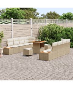 Vidaxl 11-częściowy zestaw sofy ogrodowej z poduszkami beżowy polirattan akacja Dārza mēbeļu komplekti