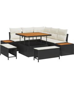 Vidaxl 8-częściowy Zestaw Sofy Ogrodowej z Poduszkami Czarny Polirattan Akacja Dārza mēbeļu komplekti