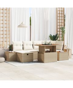 Vidaxl Zestaw 7-częściowy sof ogrodowych z poduszkami Beżowy Polirattan Akacja, 2-osobowa sofa ogrodowa z miejscem do przechowywania i poduszkami Beżowy Polirattan Dārza mēbeļu komplekti